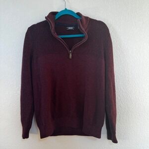 IZOD‎ Men Burgundy Half Zip Ribbed Knit Sweater Size Medium